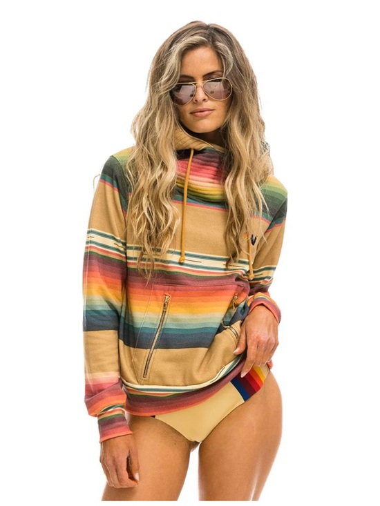 Aviator Nation Sweaters - Aviator Nation Multicolor Striped Hoodie in Tan, Blue, Pink, Green, Yellow